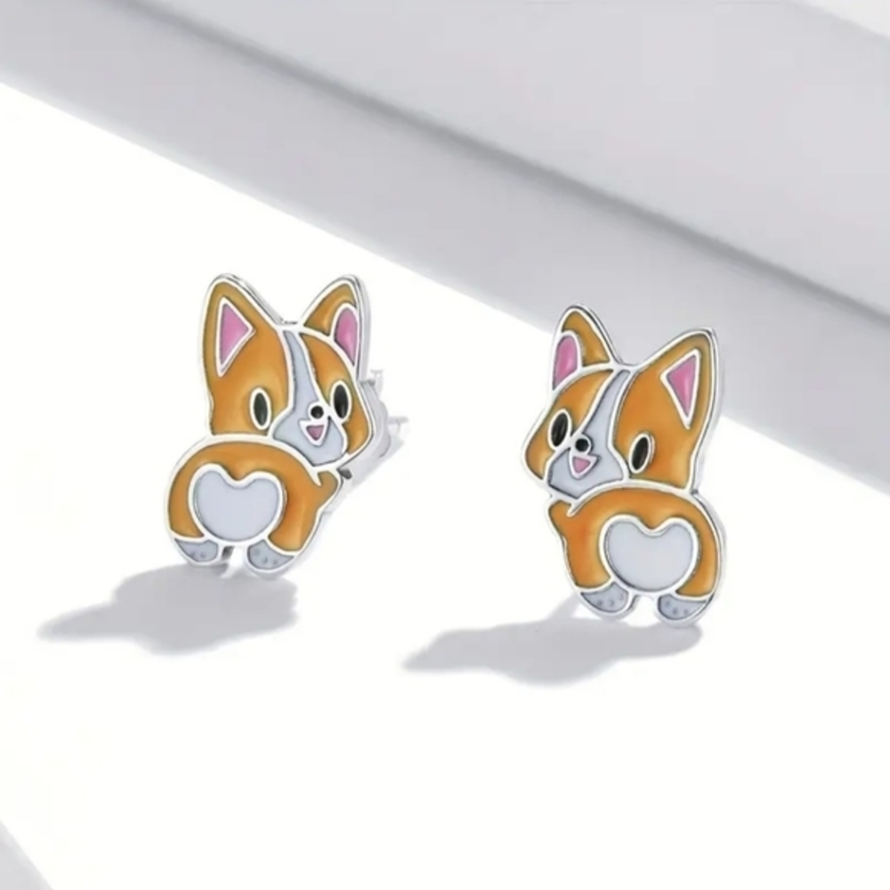 NEW Corgi Dog Puppy‎ Orange & White Fashion Stud Earrings